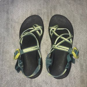 Chaco Women’s Sport Sandals in Black with Yellow and green Strap Accents